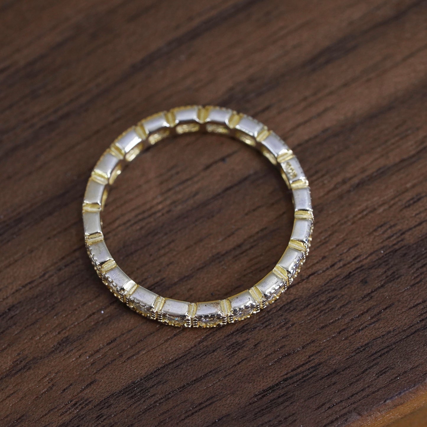 Size 7, VTG vermeil gold over Sterling silver ring, 925 stackable band with cz