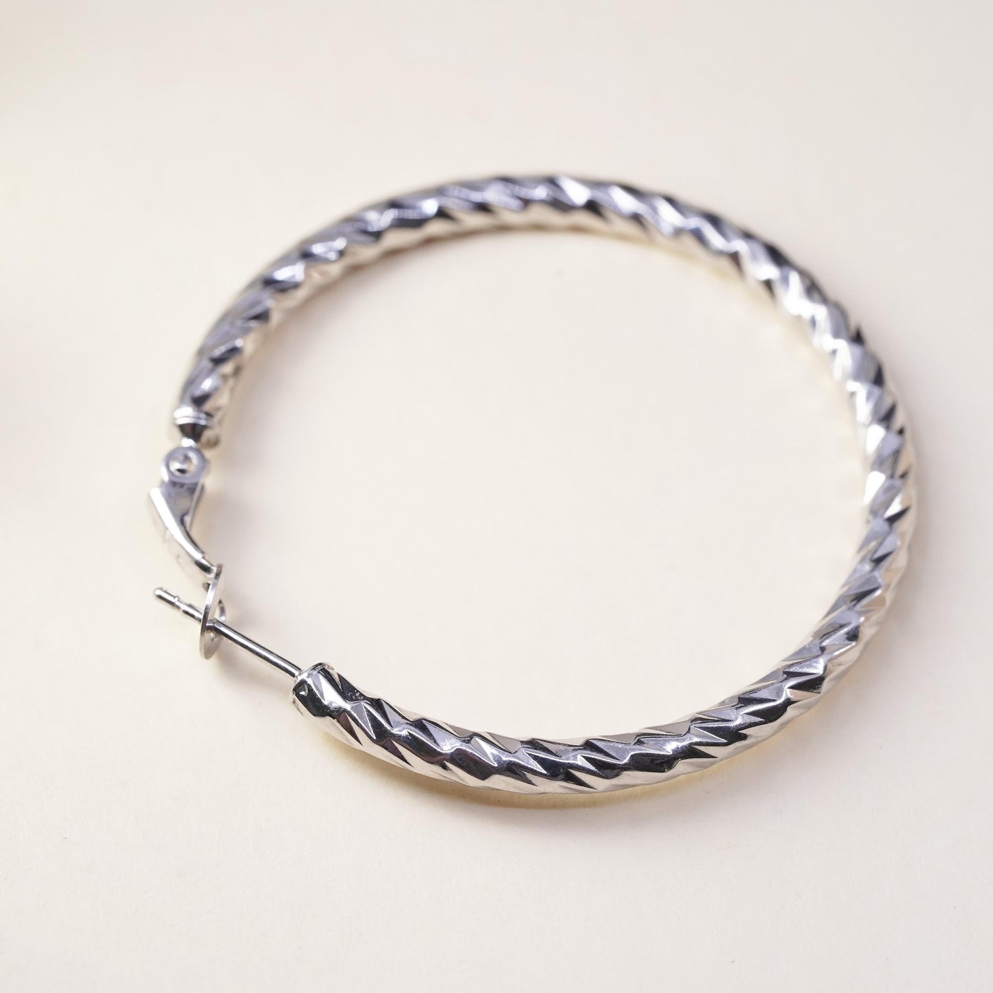 1.5", Vintage sterling 925 silver loop single earring, textured primitive hoop