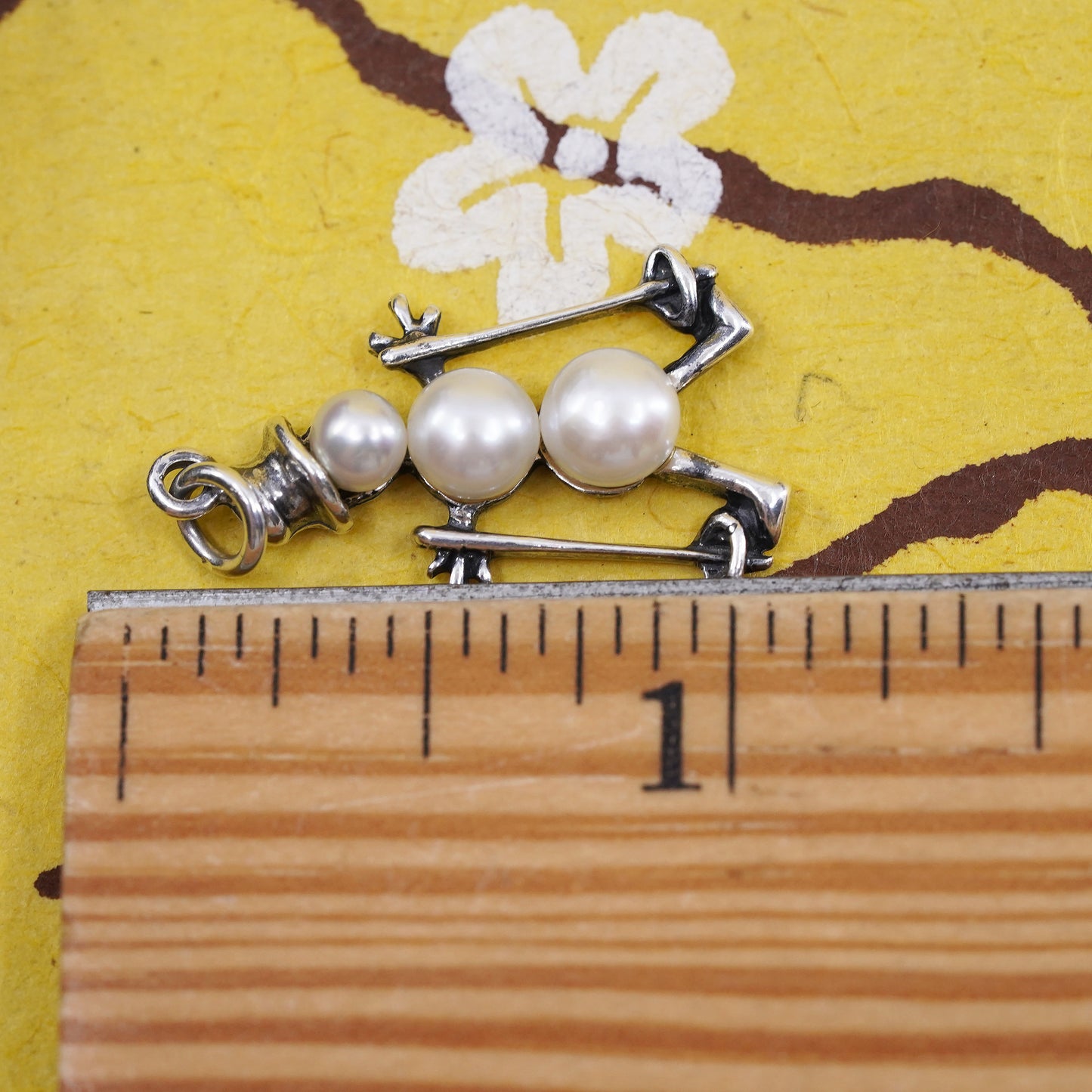 Vintage Sterling silver handmade charm, 925 snowman pendant with pearl