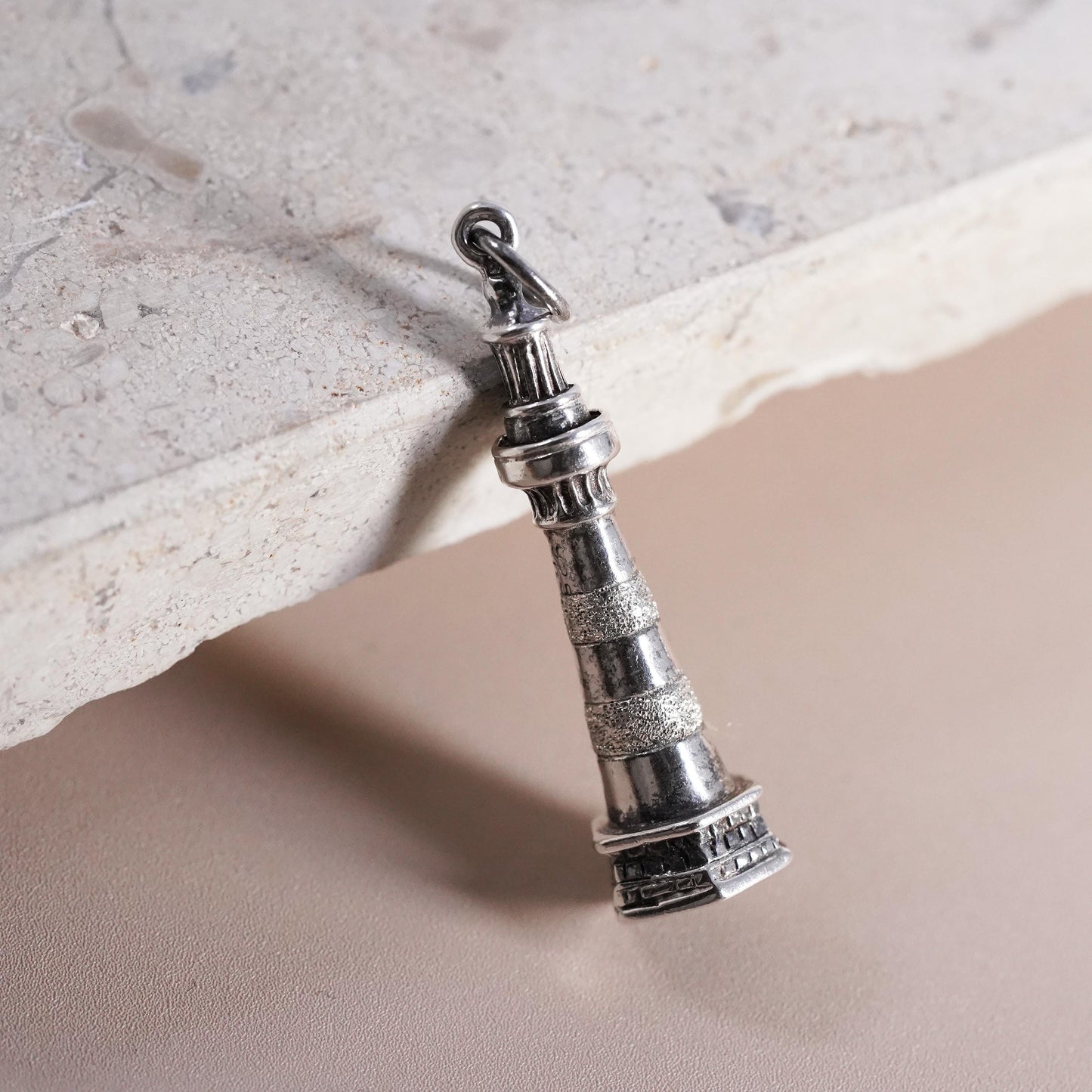 Vintage Sterling silver handmade pendant, 925 lighthouse charm