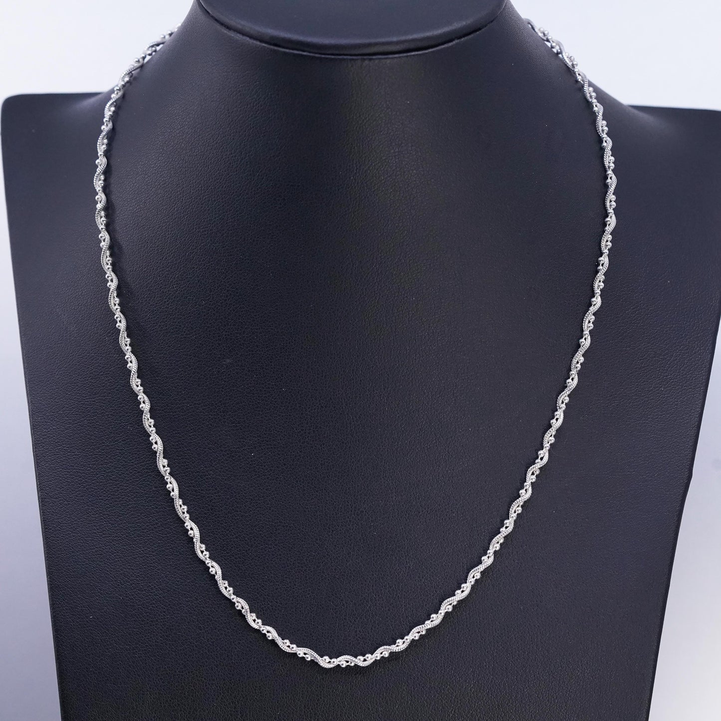 18" 3mm, vintage Italian Sterling silver necklace, 925 snake bead chain twisted