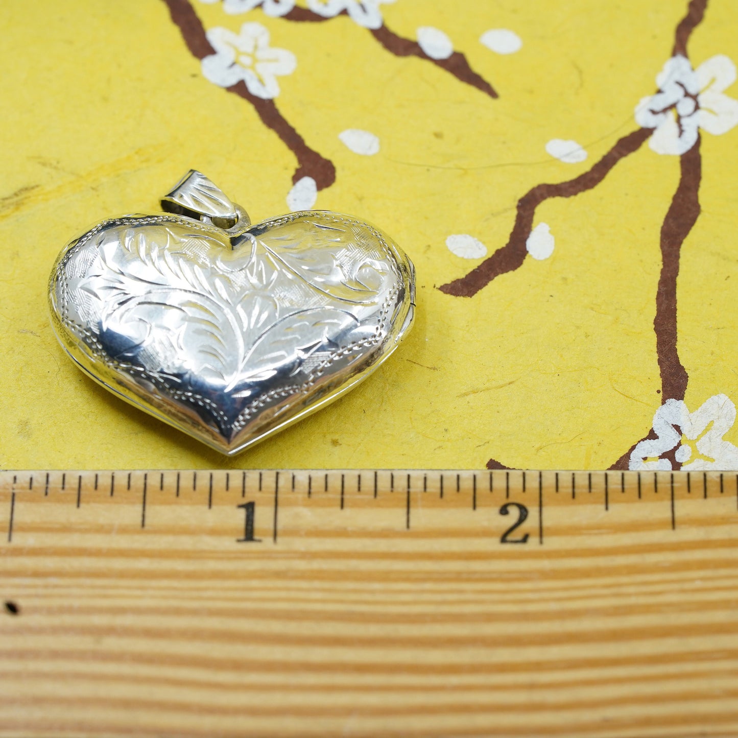 Vintage Sterling silver handmade photo locket pendant, puffy textured 925 heart