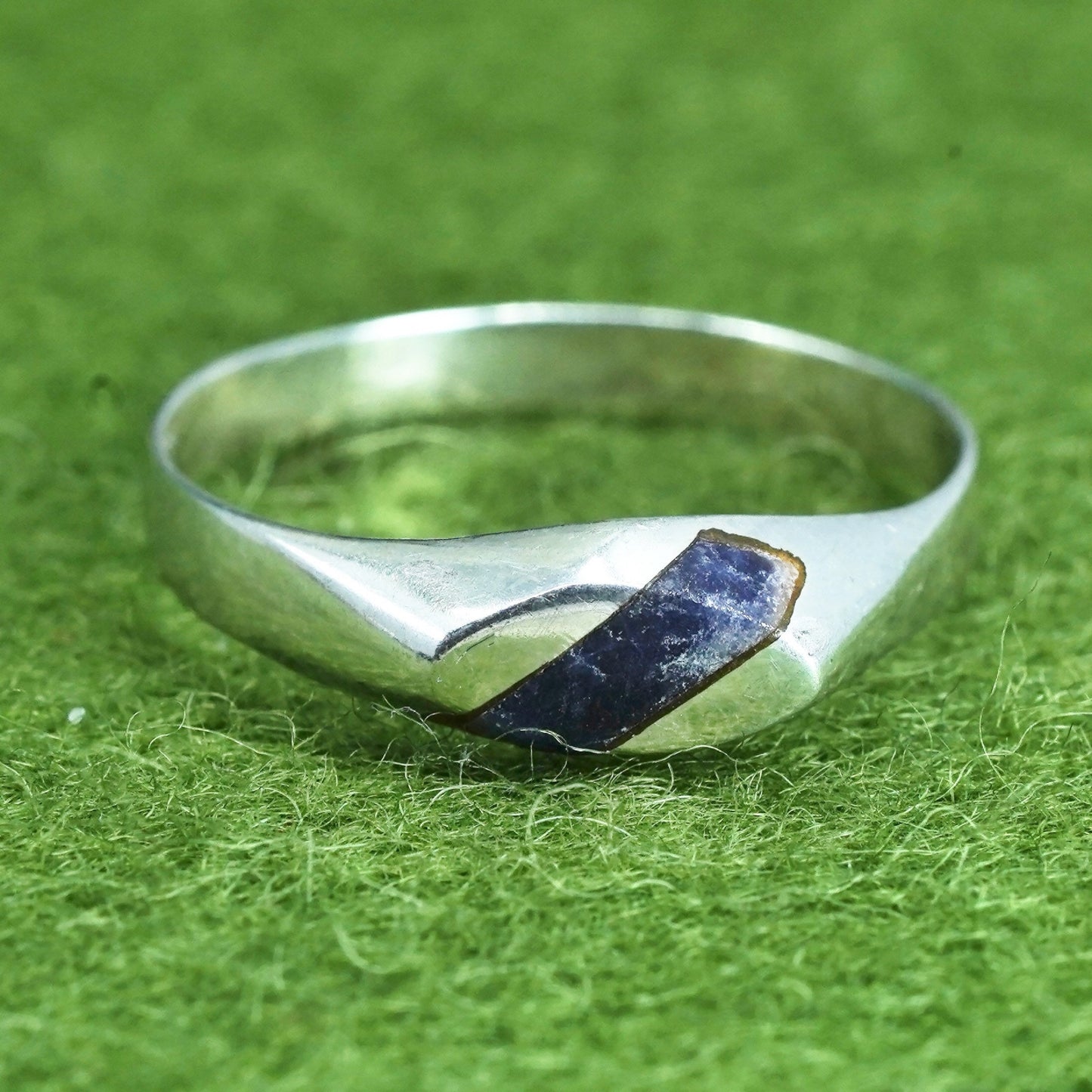 Size 7.5, Mexico sterling silver handmade ring, 925 stackable band w/ sodalite