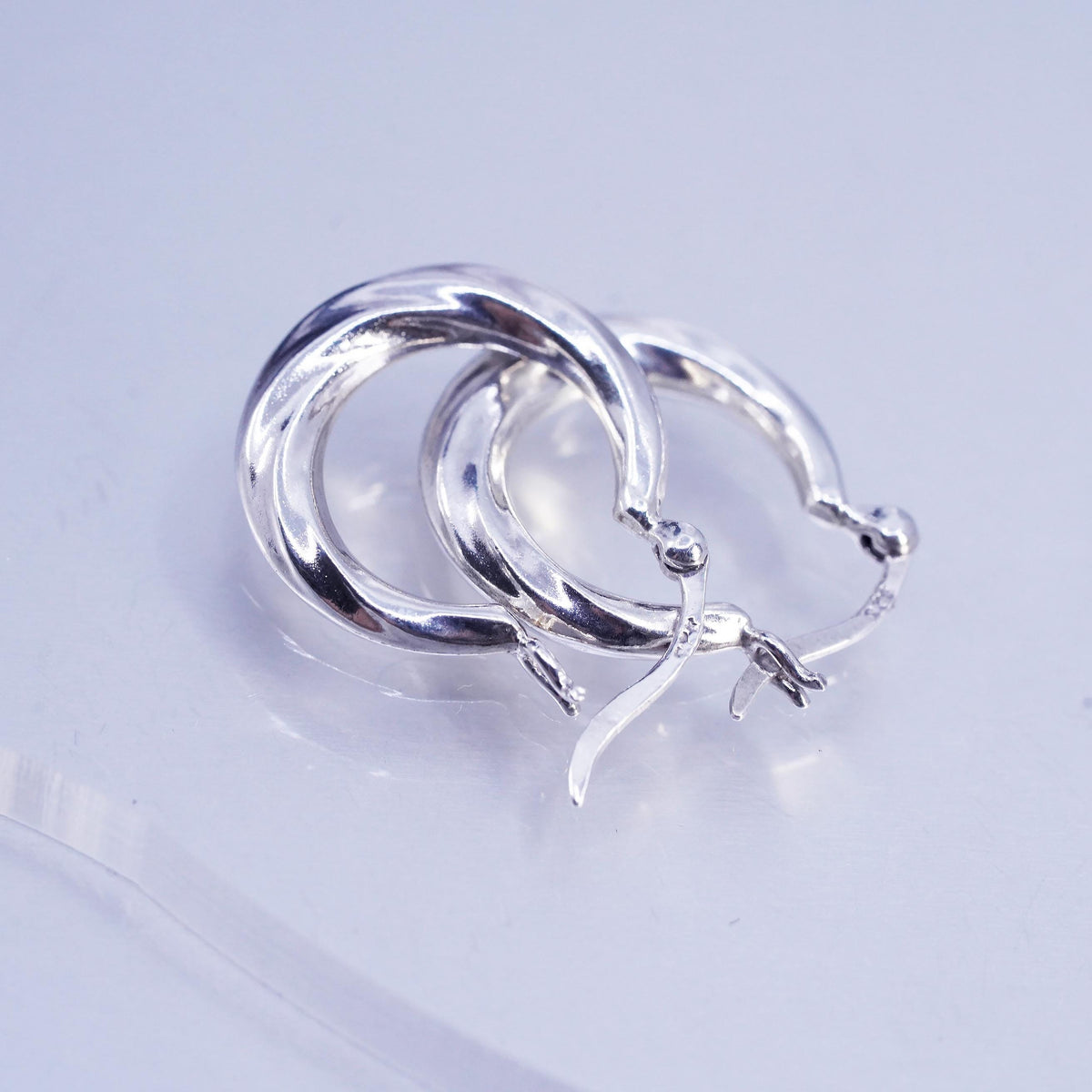 0.75", vintage Sterling silver handmade earrings, twisted 925 hoops