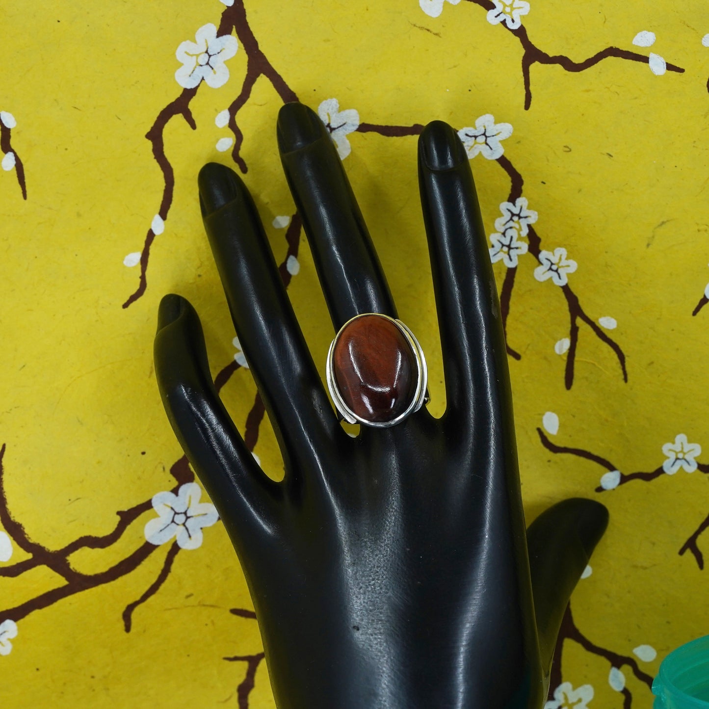 Size 8, vintage Mexican Sterling 925 silver handmade ring with golden tiger eye
