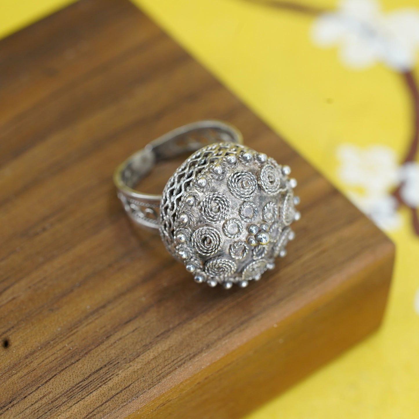 Size adjustable, Sterling silver ring, southwestern 925 filigree crown band