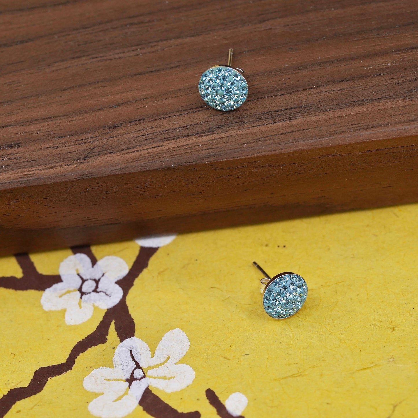 Vintage Sterling 925 silver cluster blue Cz studs, earrings