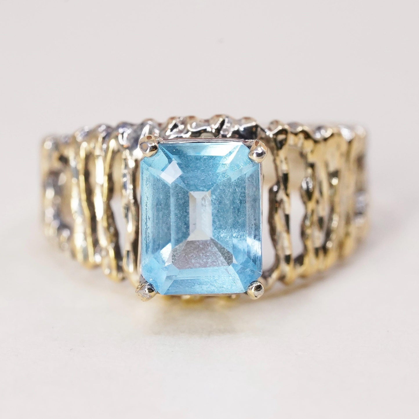Size 7, vermeil gold over Sterling 925 silver ring with emerald cut topaz