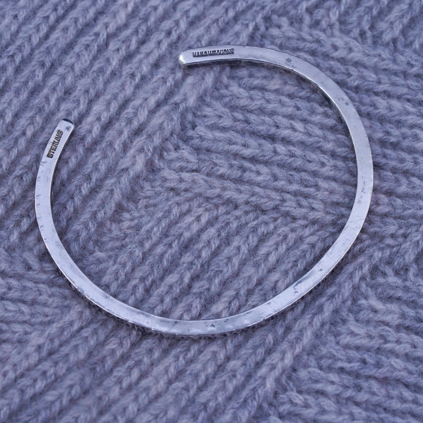 7", Native American sterling silver bracelet, 925 hammered stackable cuff