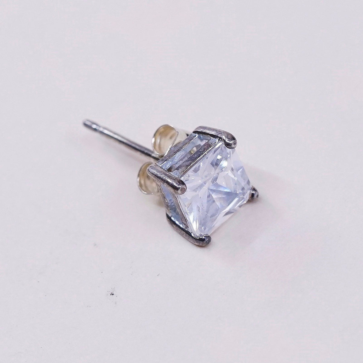 vtg sterling silver square clear CZ studs, fashion minimalist earrings