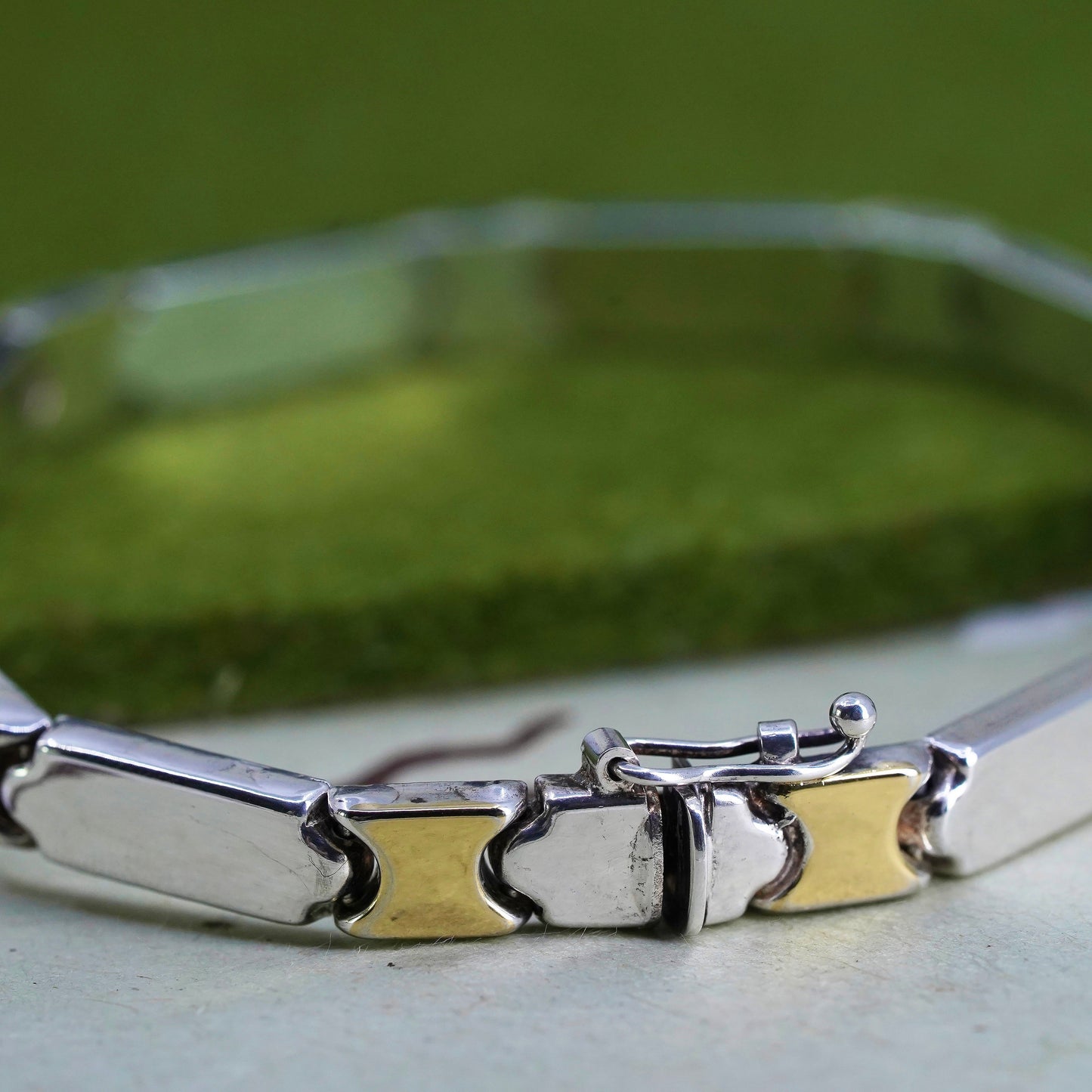 7.25", vintage Two Tone Italy Sterling silver chain, 925 tennis bracelet