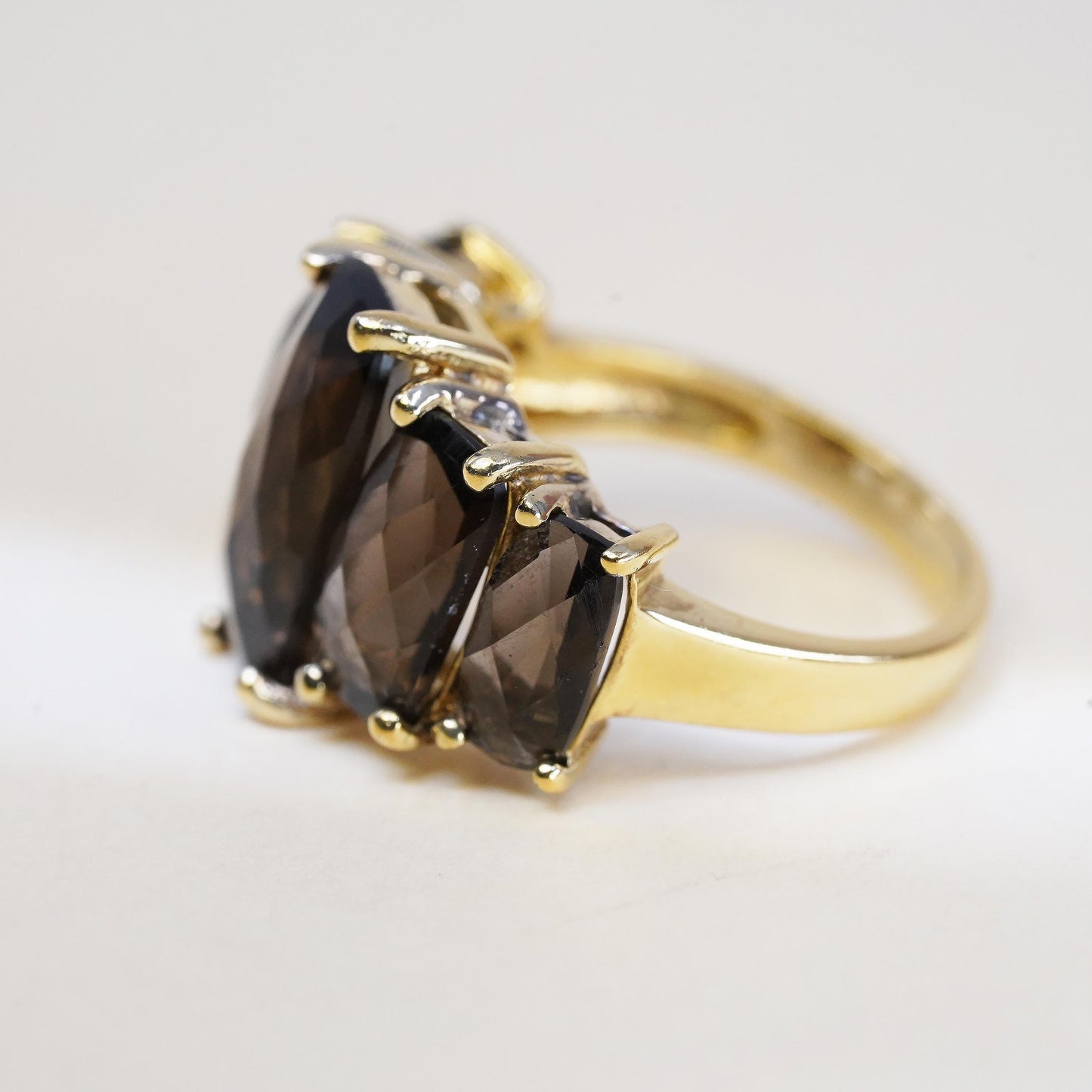 Size 6.25, Gold Plated 925 Sterling Silver Smoky Quartz Ring Cocktail Ring