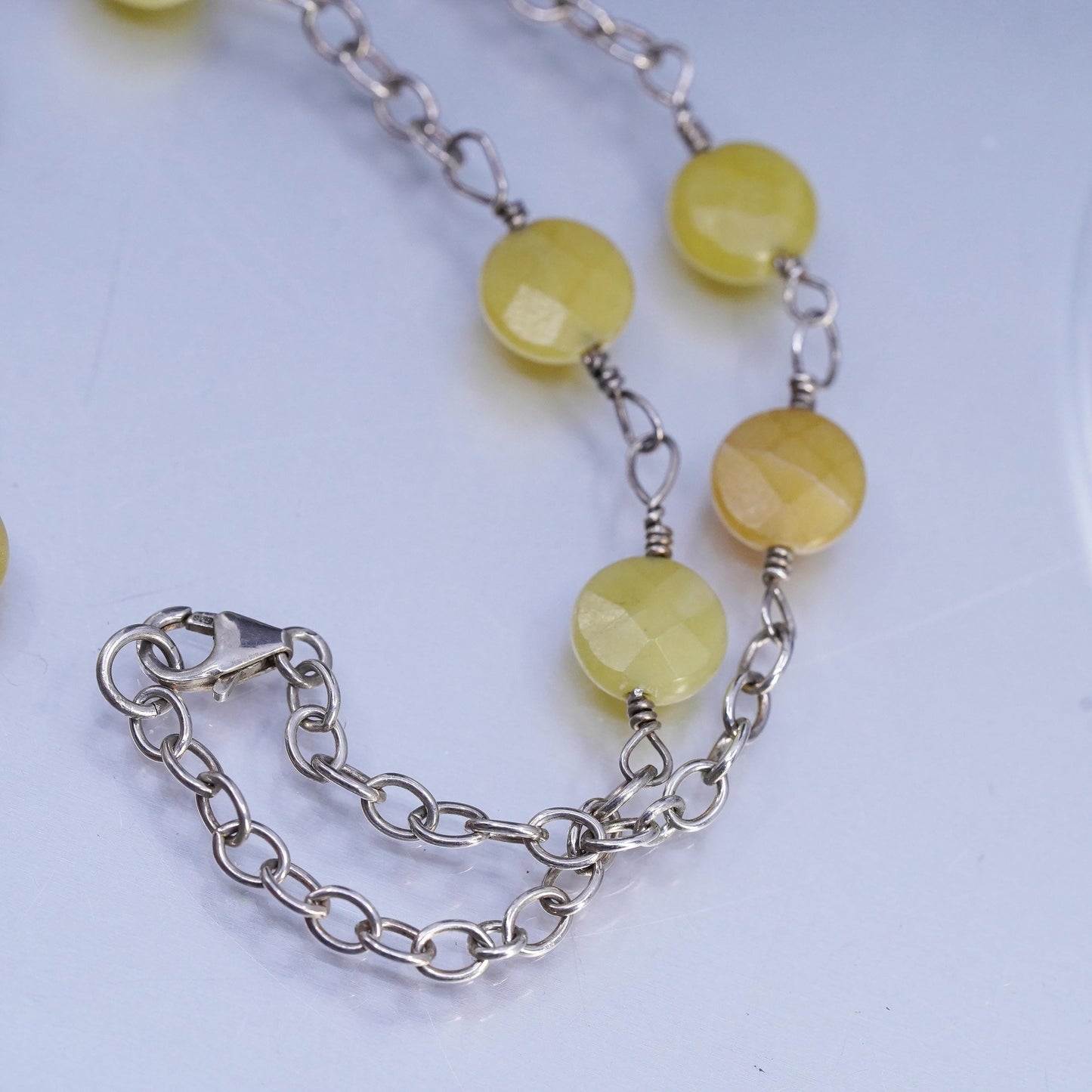 18" 925 Sterling Silver circle chain necklace Red Agate pendant jade beads
