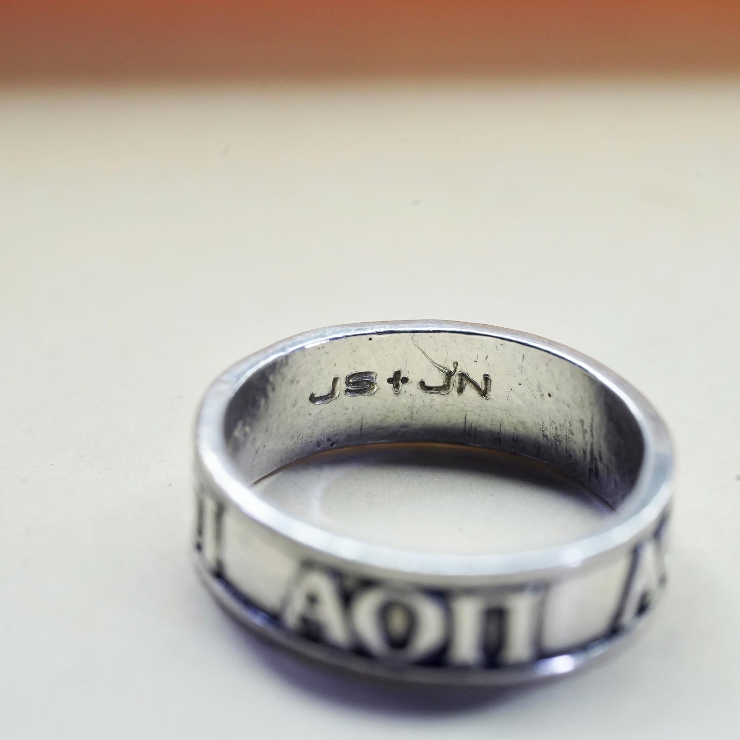Size 6, Sterling 925 Silver Letter Band Ring | Raised Alphabet alpha omicron pi