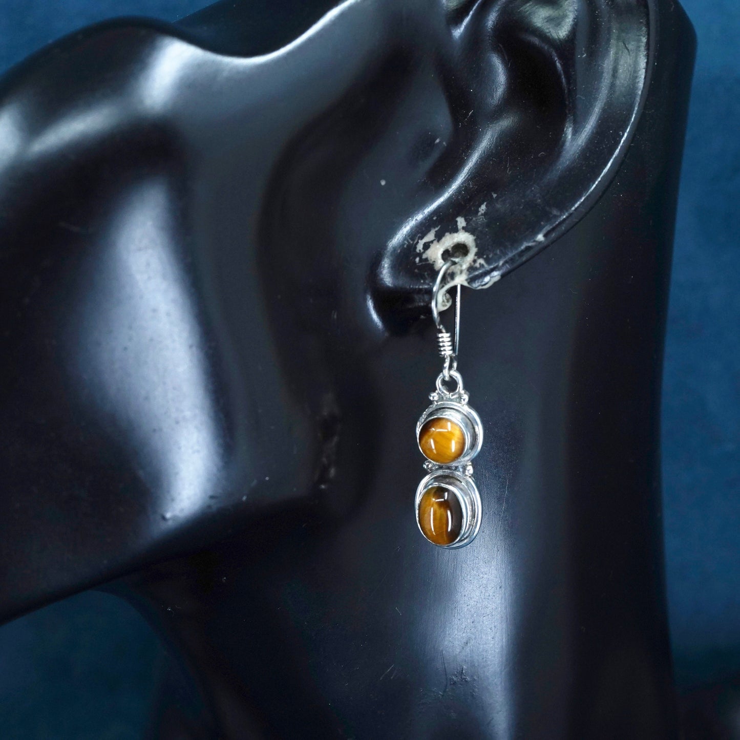 Vintage sterling silver 925 handmade earrings with golden tiger eye