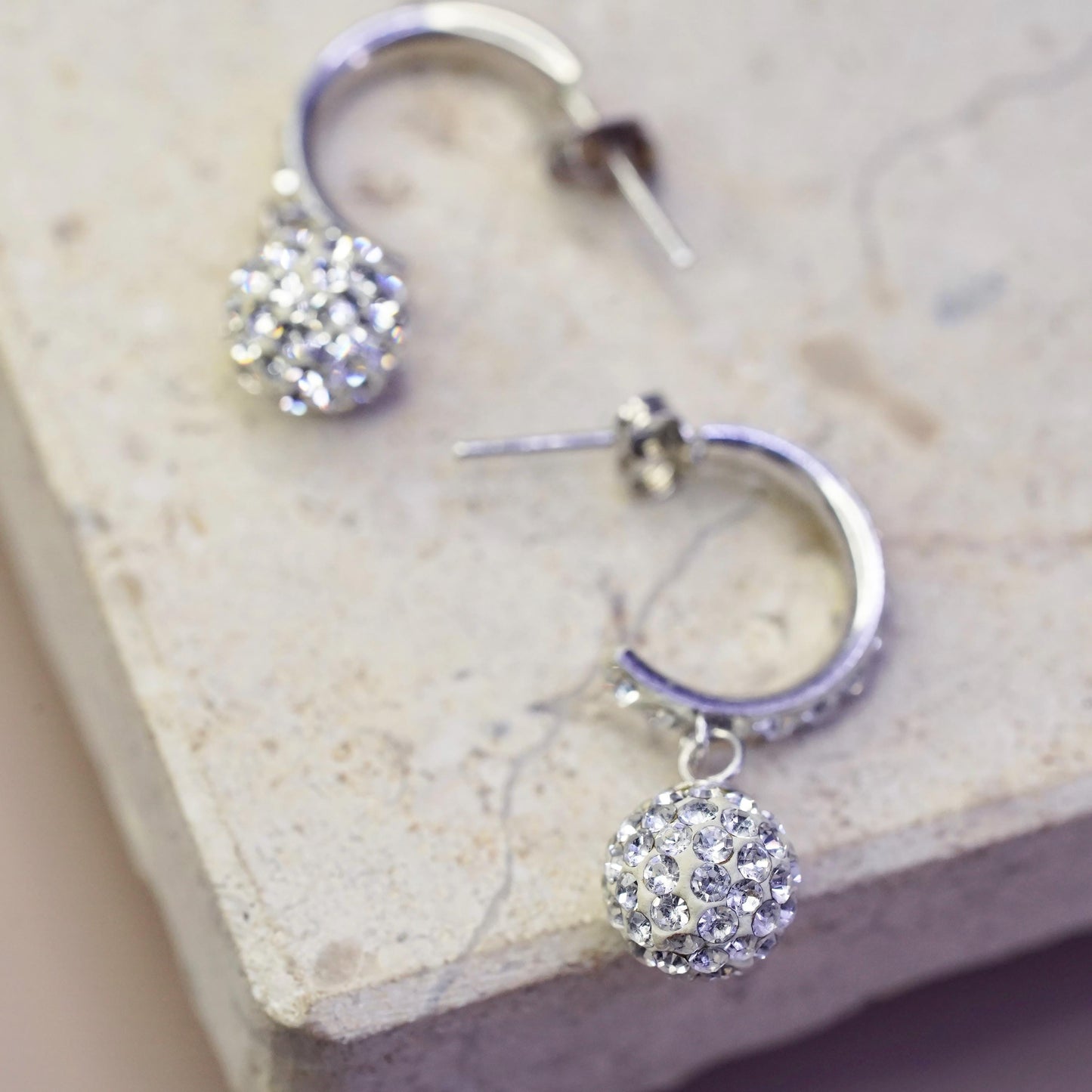 0.75", Vintage Sterling silver earrings, 925 huggie studs cluster cz head drops