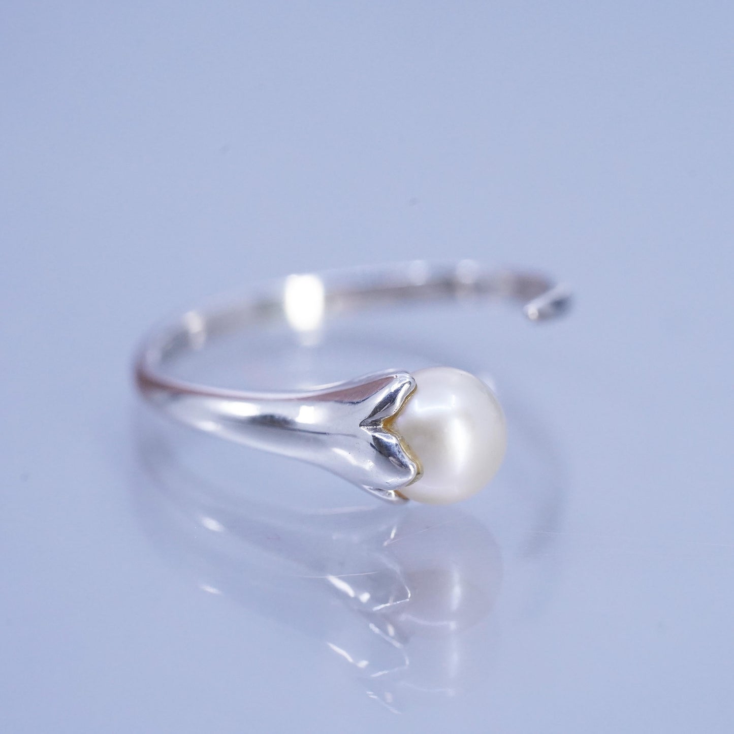 Size adjustable, vintage Boma Sterling 925 silver handmade wrap band ring pearl