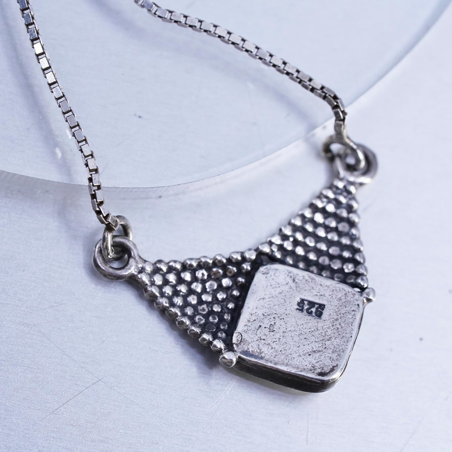 16”, vintage Sterling 925 silver handmade box chain necklace with pearl pendant
