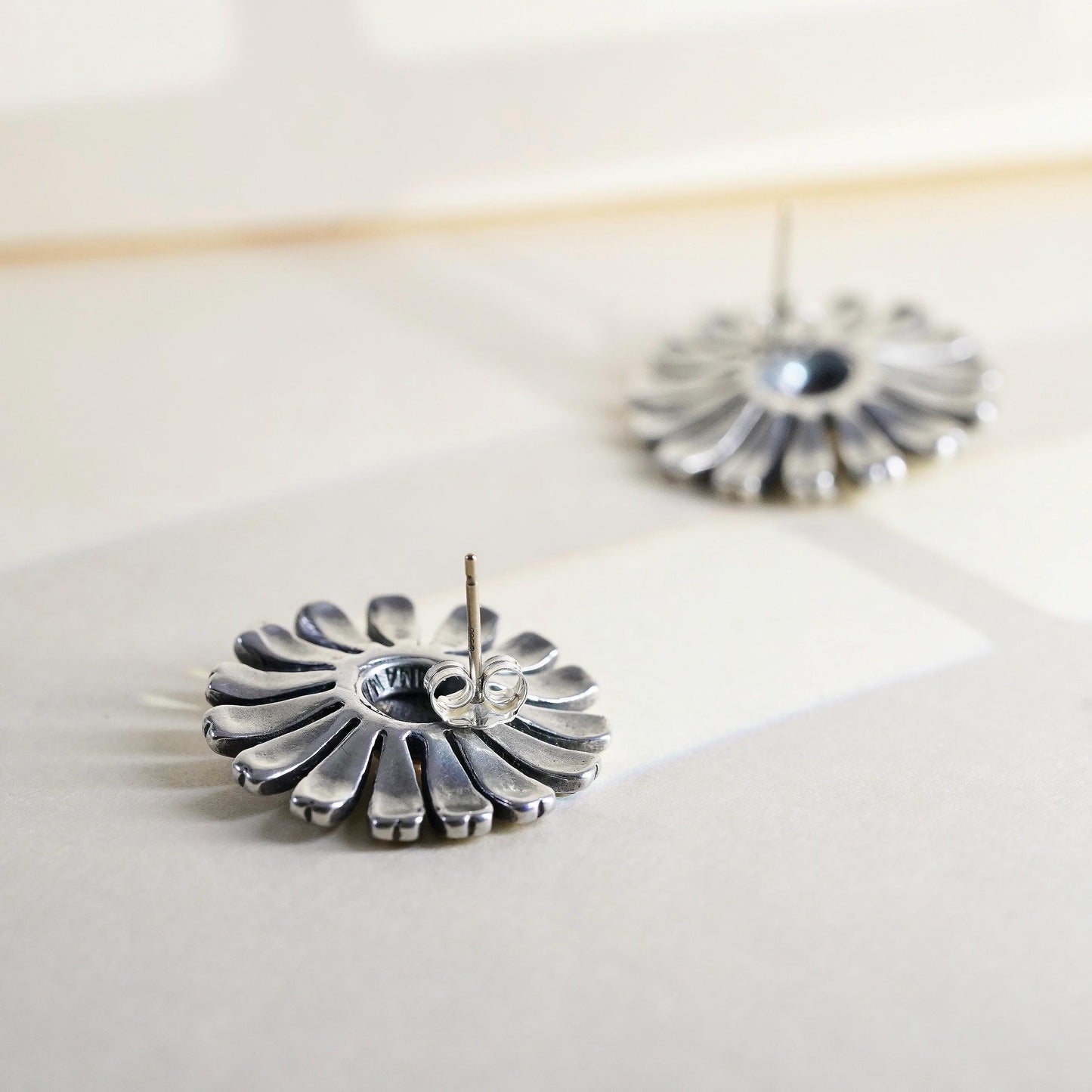 Vintage MMA Metropolitan Museum two tone Cluster CZ Daisy Flower Studs Earrings