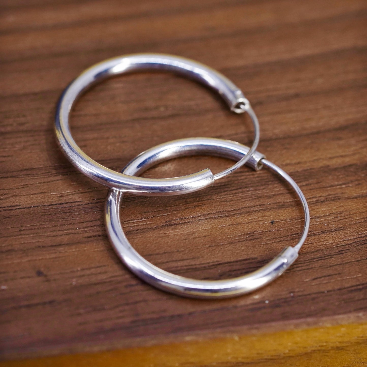 1”, Vintage Sterling silver handmade earrings, 925 silver hoops