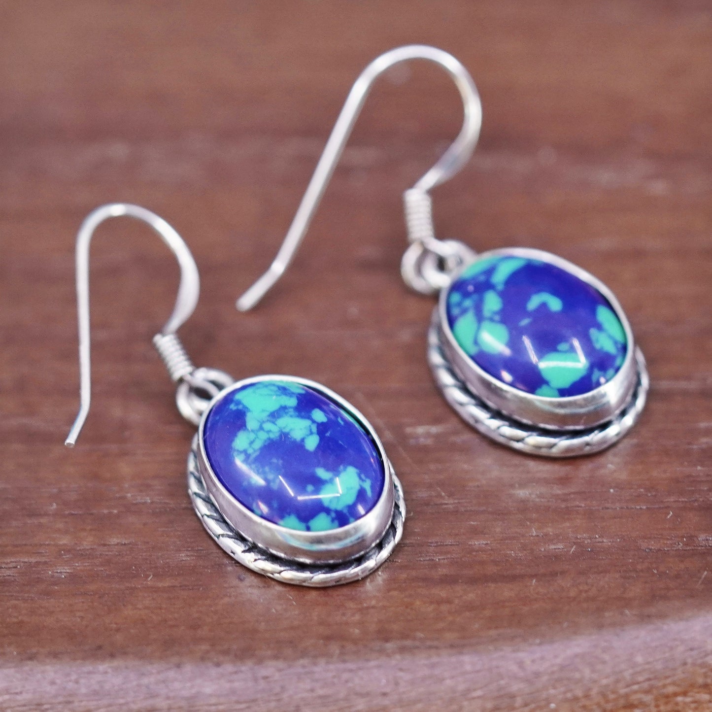 Vintage Sterling 925 silver handmade earrings with oval rain flower stone