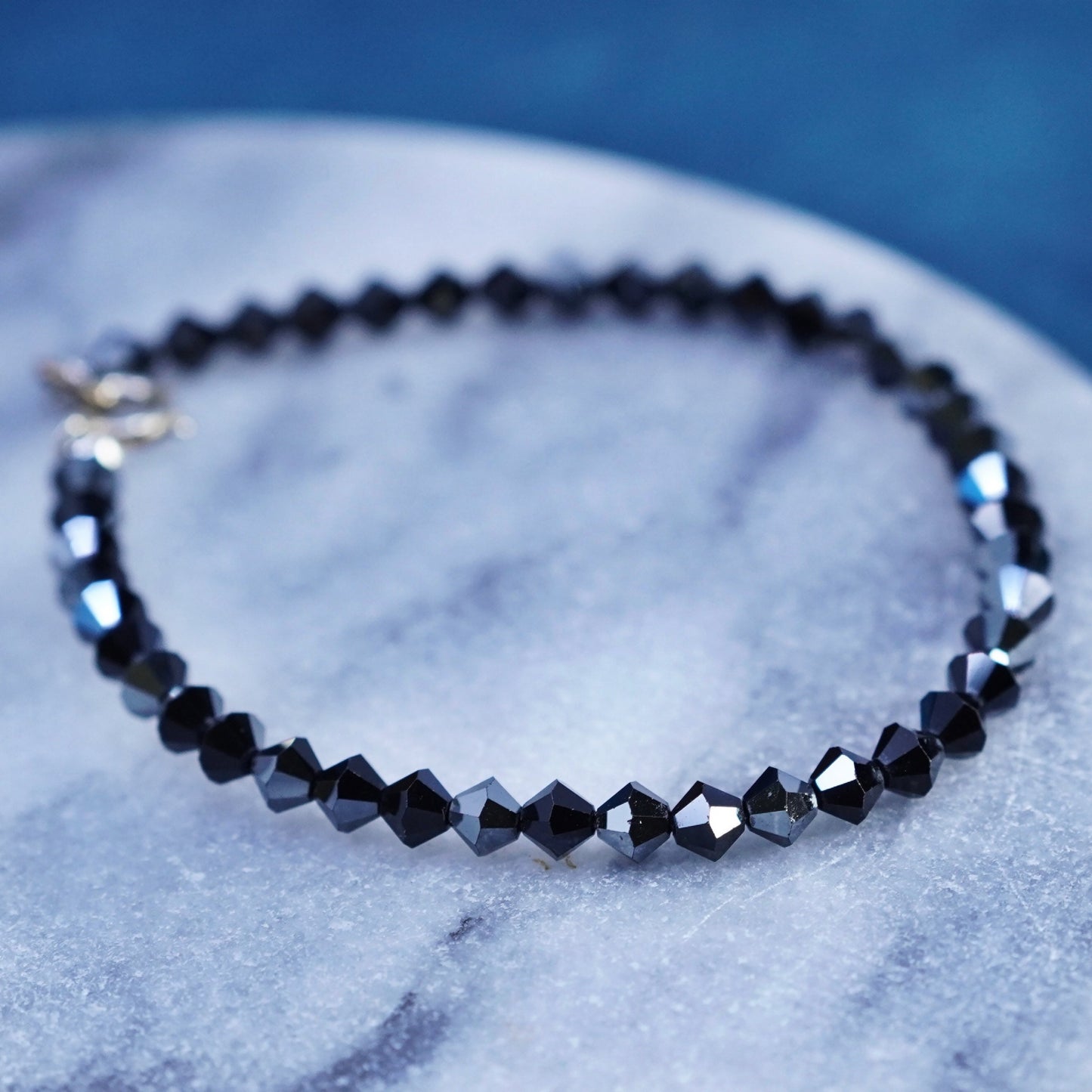 6.5”, vintage Sterling 925 silver handmade bracelet with black crystal