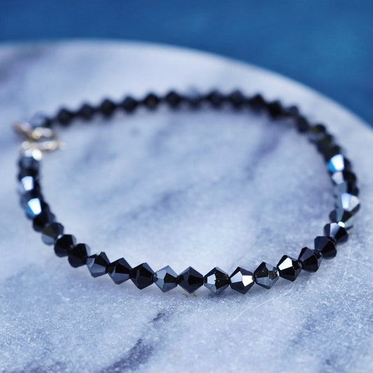 6.5”, vintage Sterling 925 silver handmade bracelet with black crystal