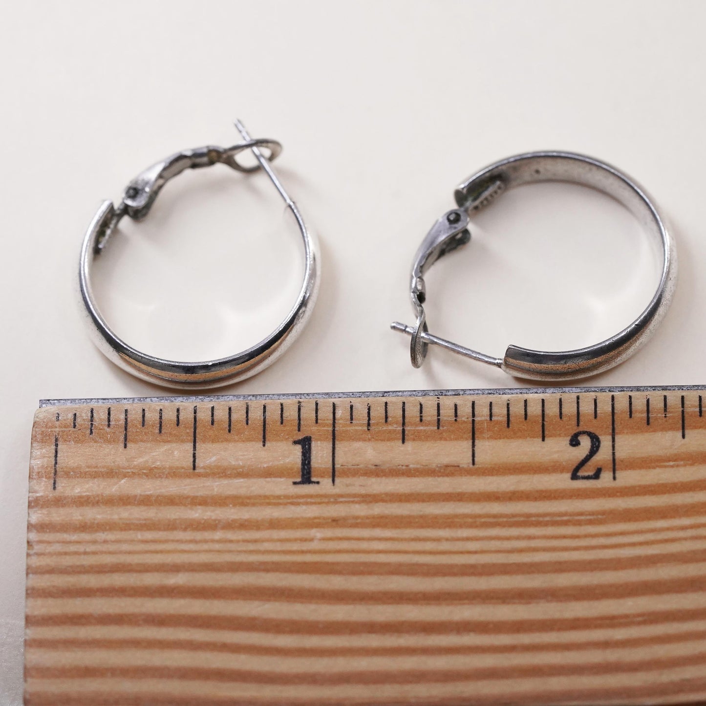 1" Vintage sterling silver bold loop earrings, primitive hoops