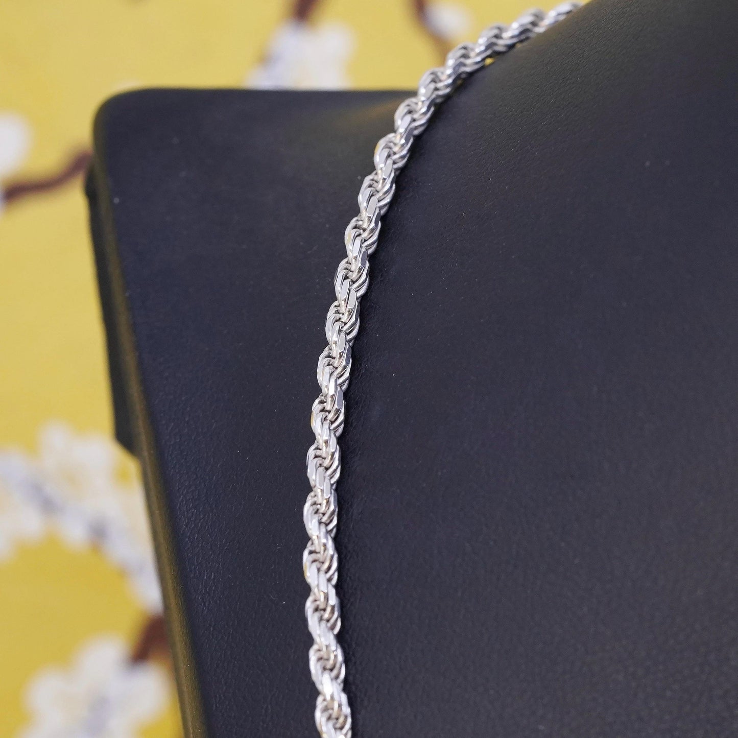 20”, 3mm, vintage Sterling silver necklace, Italy 925 rope chain
