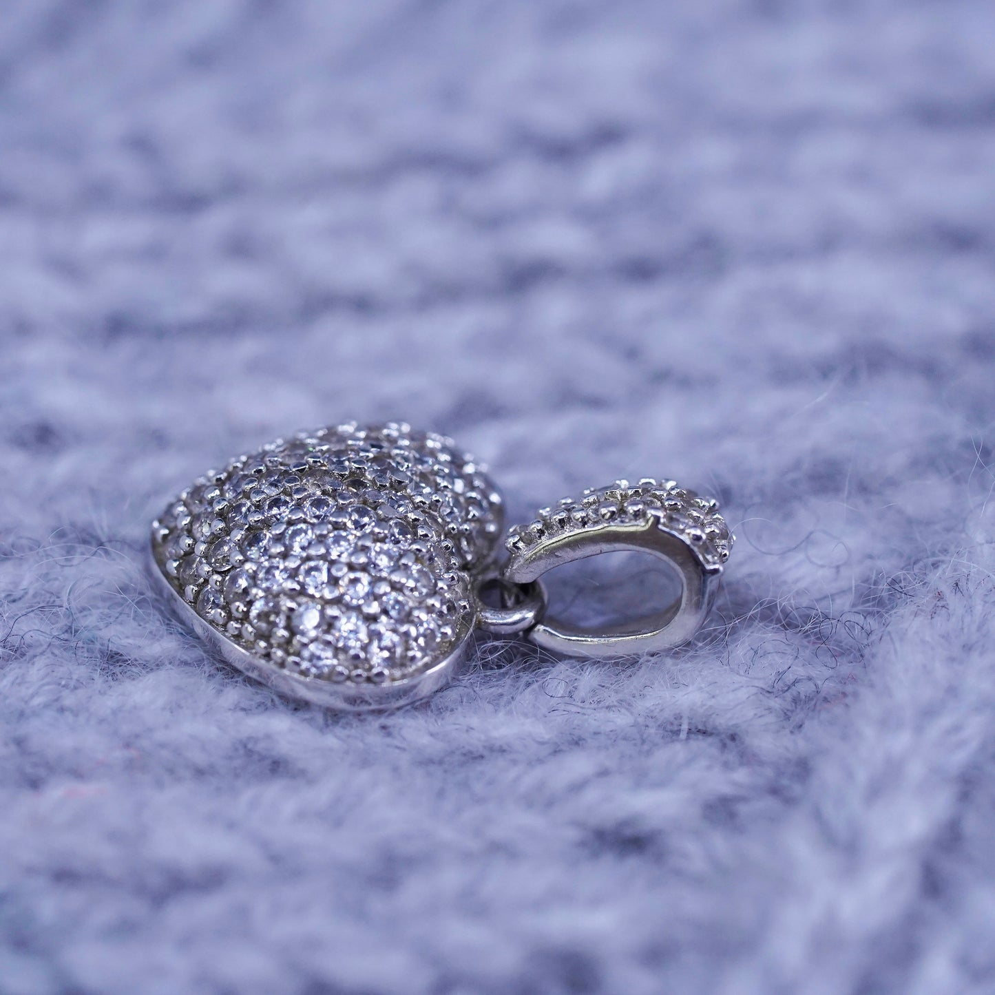 Vintage Sterling silver handmade pendant, 925 heart w/ cluster genuine diamond