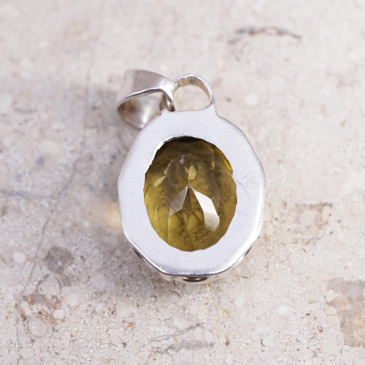 Vintage sterling silver 925 handmade oval pendant with citrine