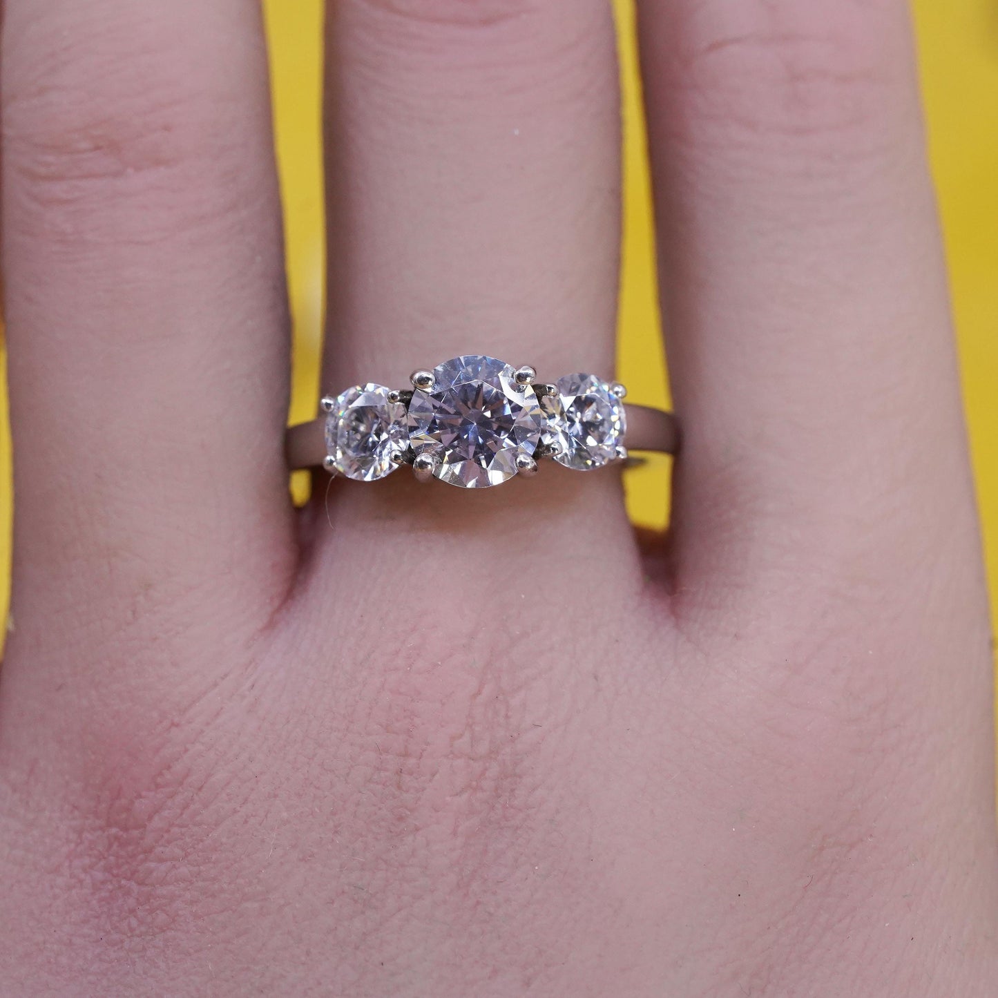 Size 10, vintage Sterling 925 silver anniversary ring with clear cz