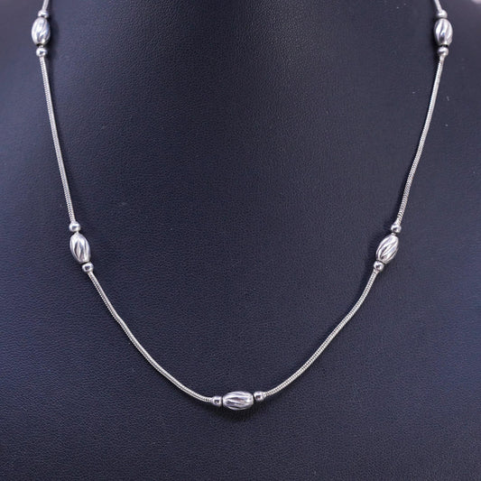 16" 1mm, vintage Sterling silver handmade necklace, 925 snake chain 5mm beads