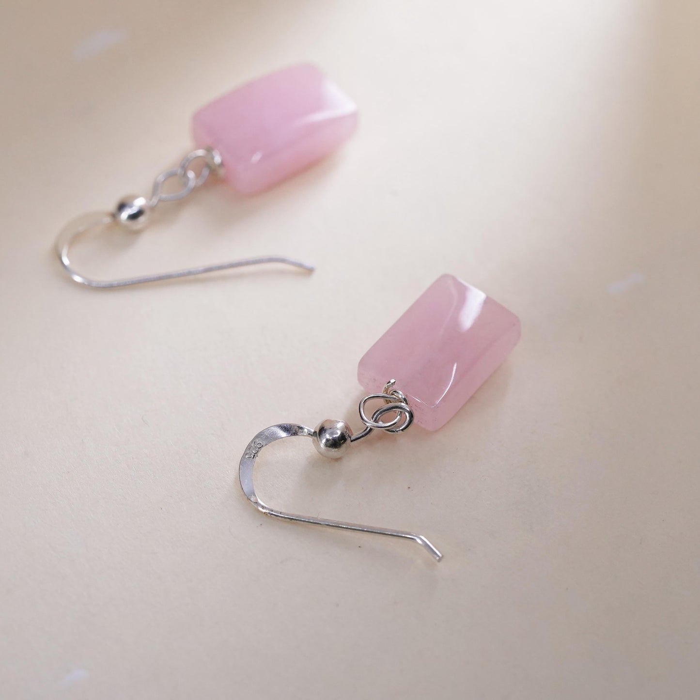 Vintage Sterling 925 silver handmade earrings with pink quartz nugget