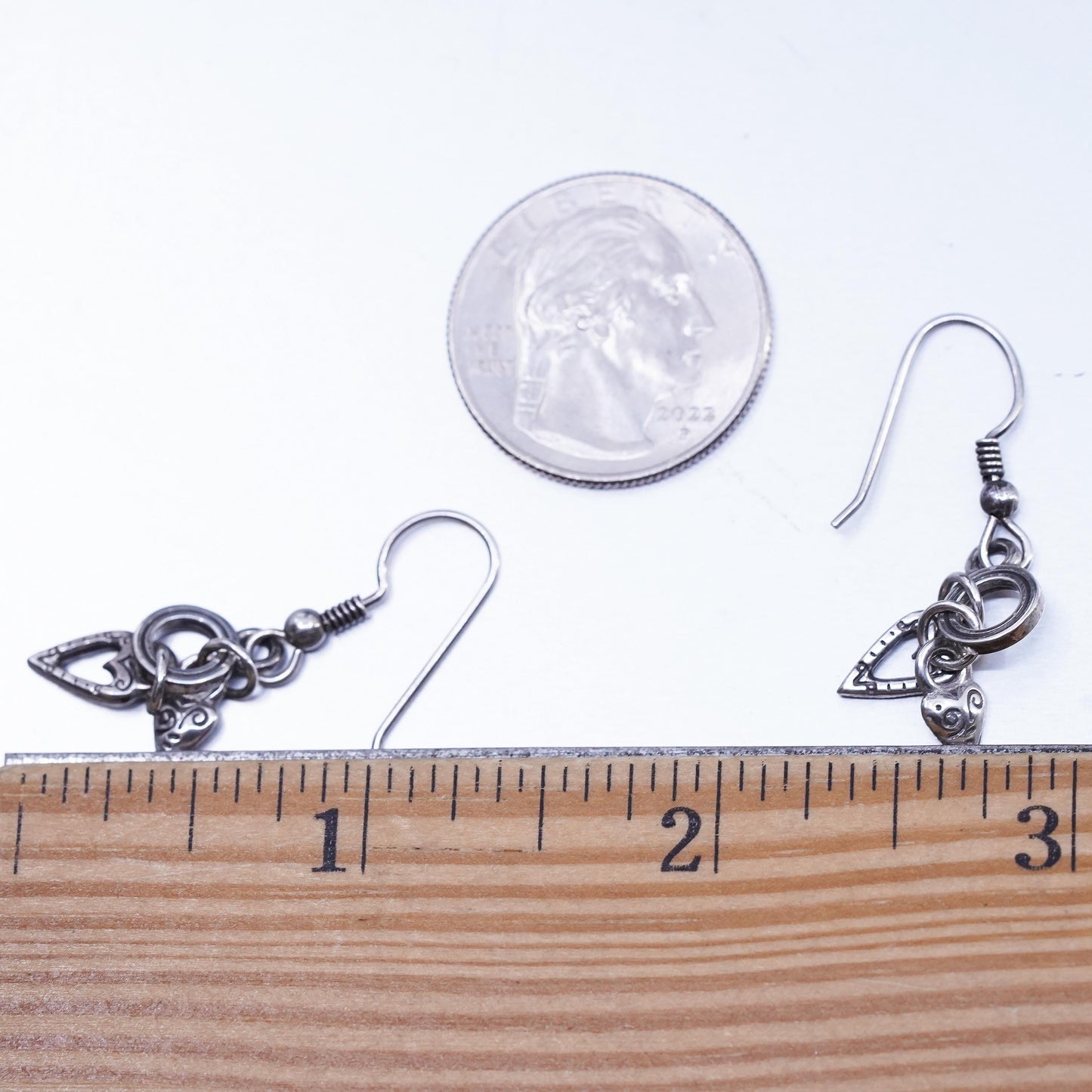 Vintage Sterling 925 silver handmade textured heart earrings