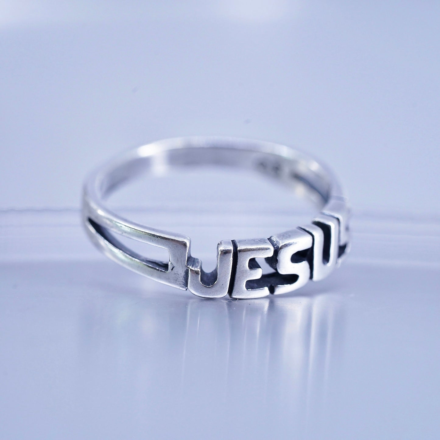 Size 8, vintage Shube Sterling 925 silver stackable ring, Jesus band
