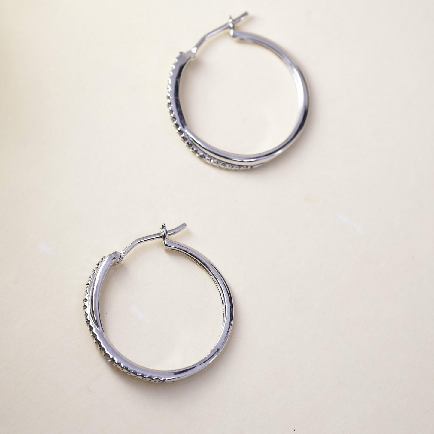 1", SUN sterling silver earrings, 925 silver huggie hoops cluster diamond