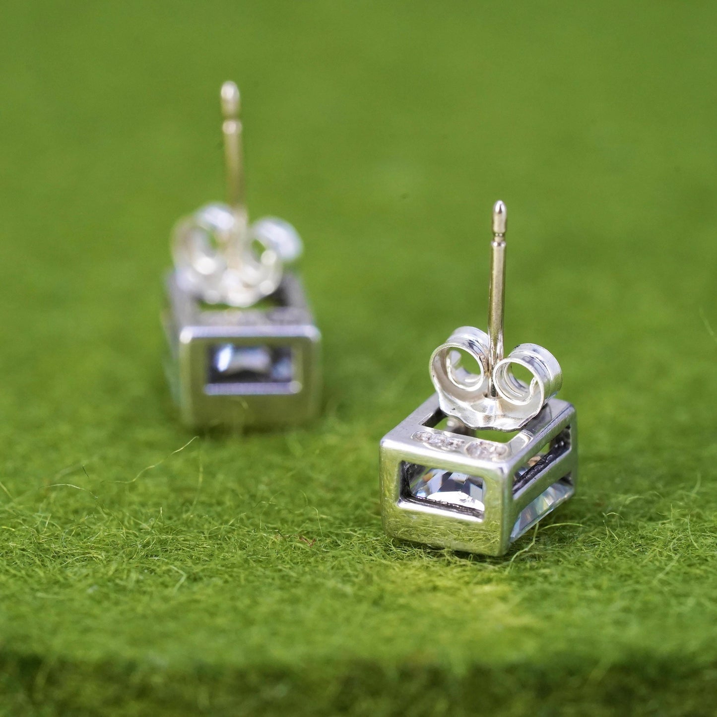 Vintage sterling 925 silver square cz studs, earrings