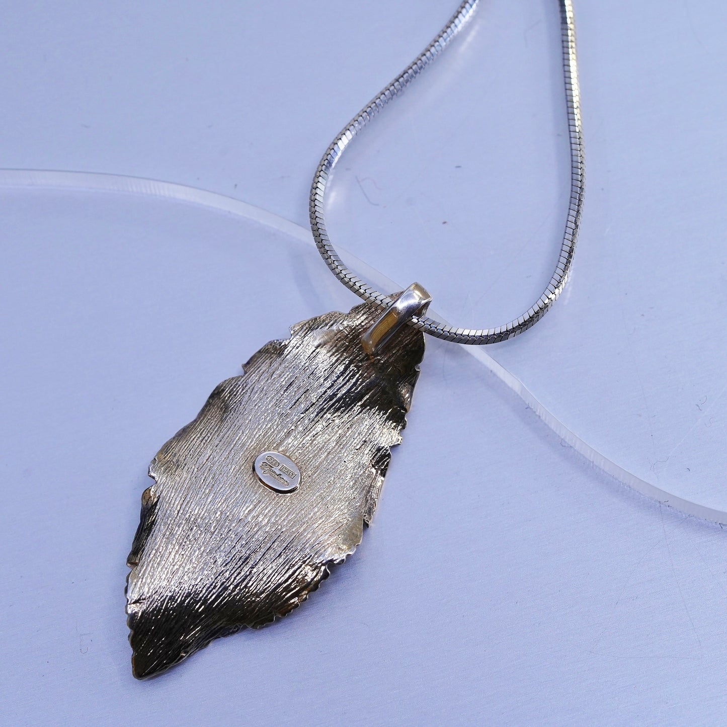 16+2” Dyadema vermeil gold over Sterling 925 silver snake necklace leaf pendant