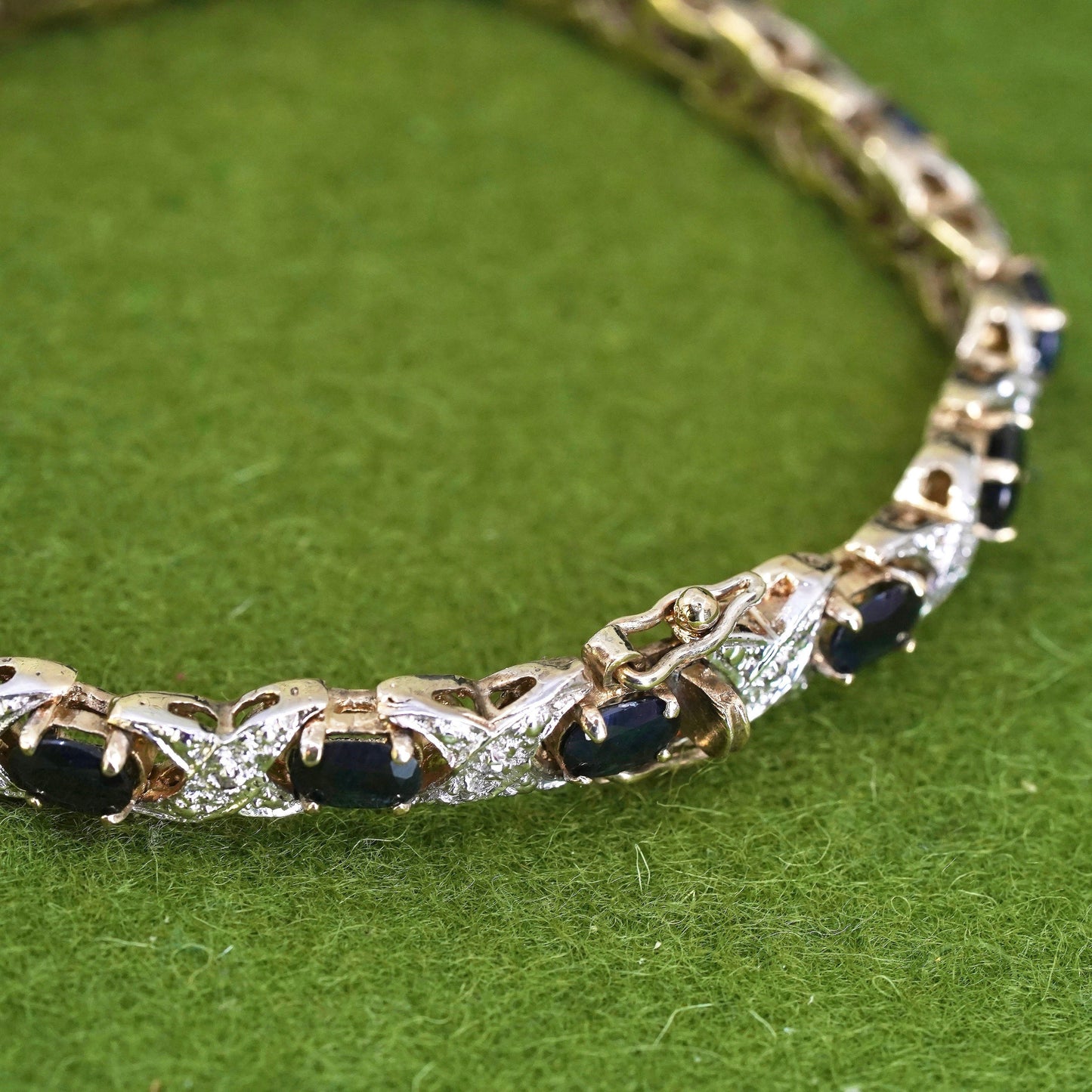 7”, Vermeil gold sterling silver tennis bracelet, 925 chain sapphire diamond