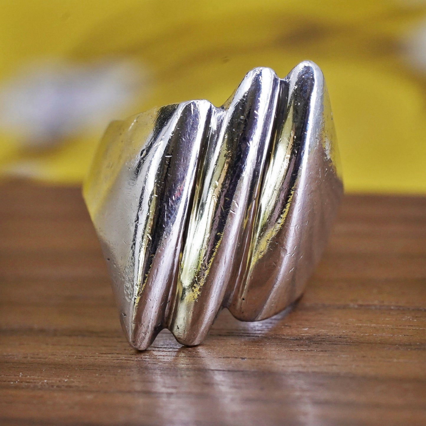 Size 7.5, vintage Mexican sterling silver handmade ring, 925 ribbed band
