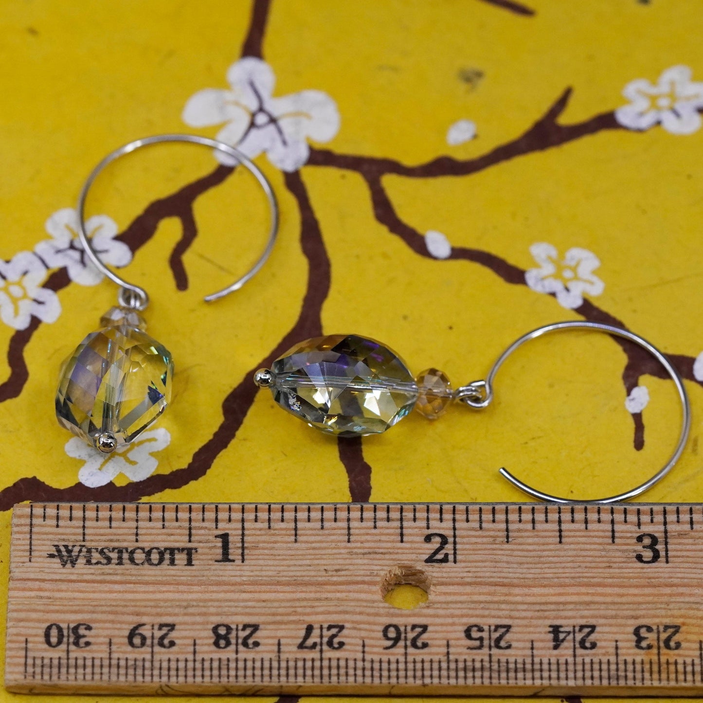 Vintage Sterling silver 925 handmade earrings with crystal nugget