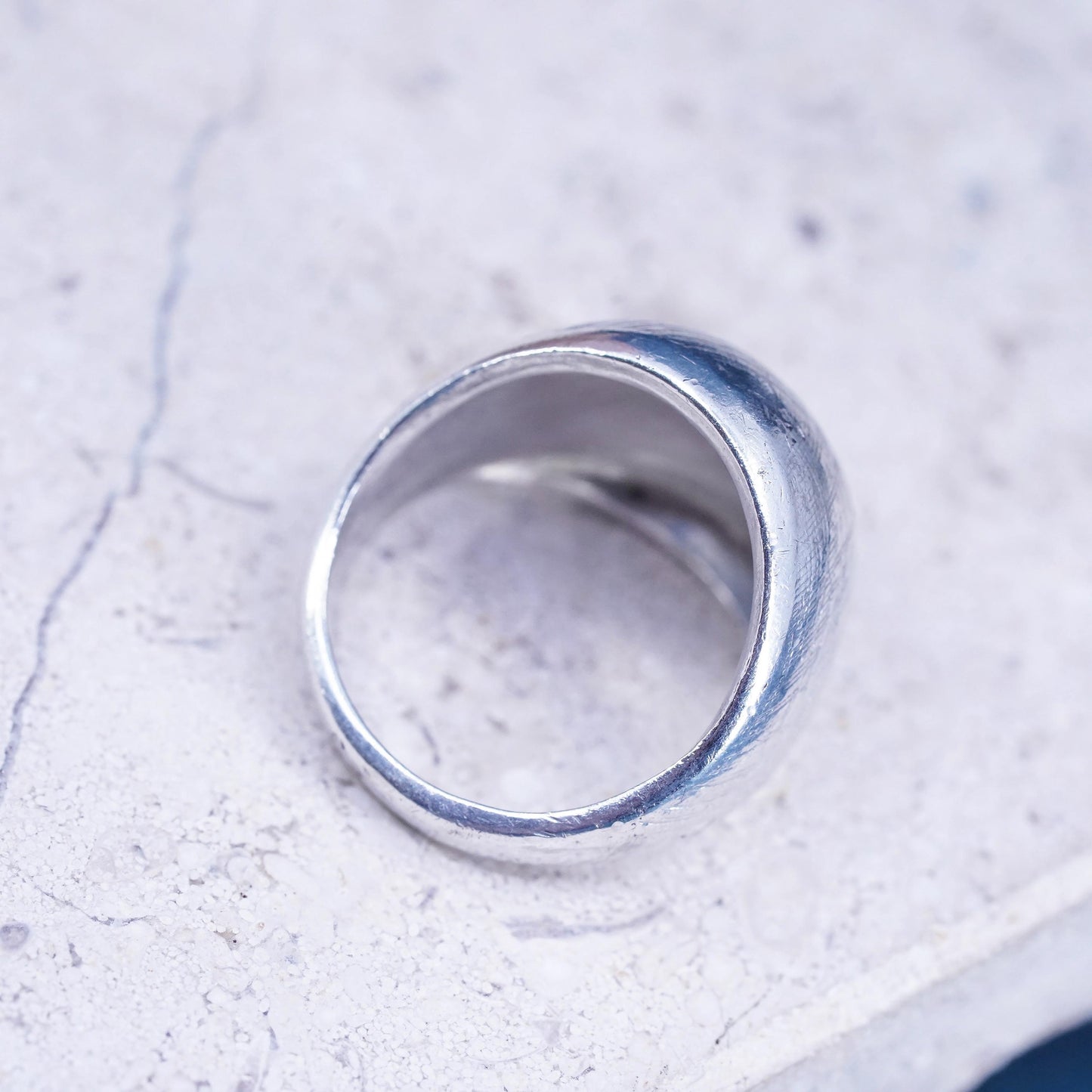 Size 3.5, vintage Sterling silver handmade ring, 925 wide band with textured