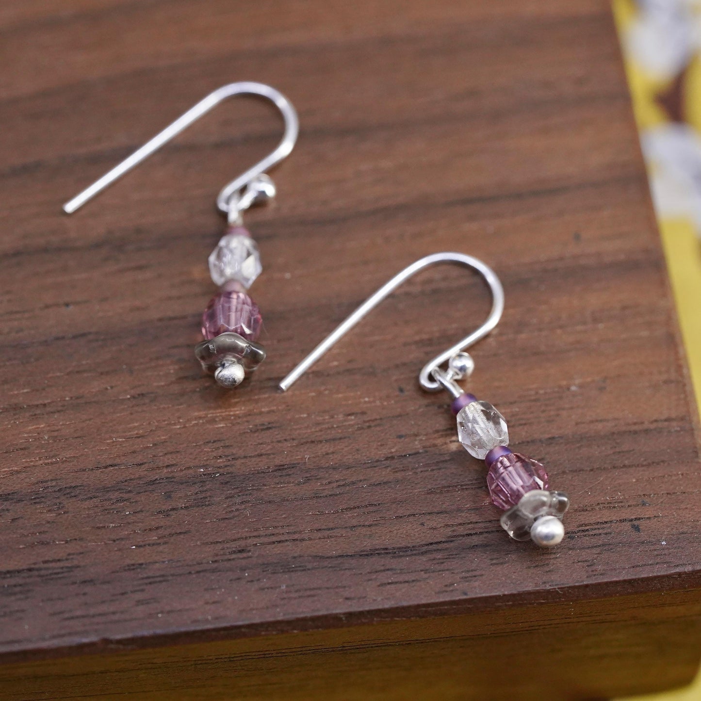 Vintage Sterling silver earrings, solid 925 silver hooks with crystal beads