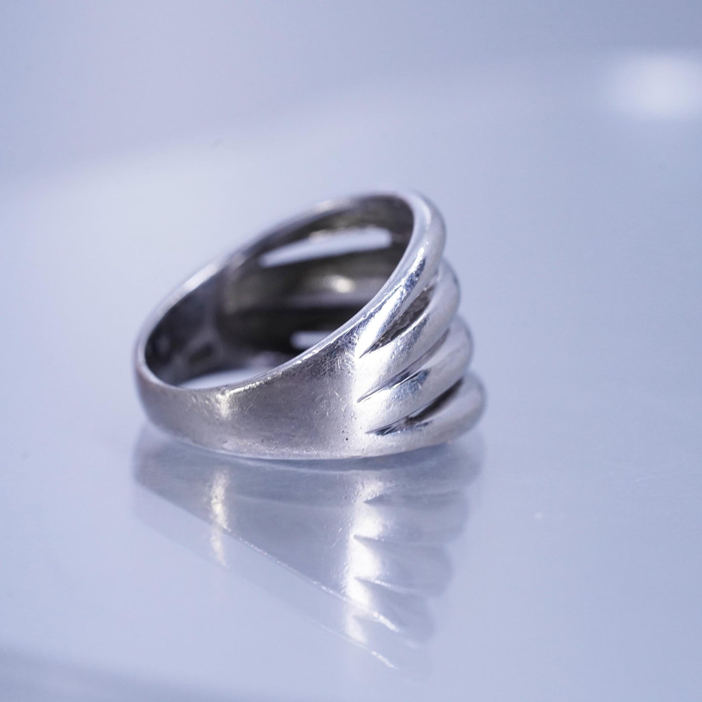 Size 6.75, vintage Sterling 925 silver handmade ring, modern ribbed band