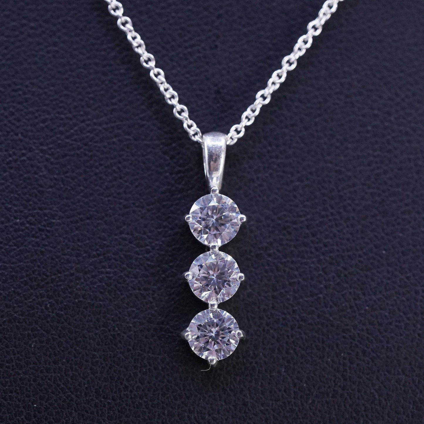 16+2", vintage Sterling silver necklace, 925 circle chain w/ cluster cz pendant