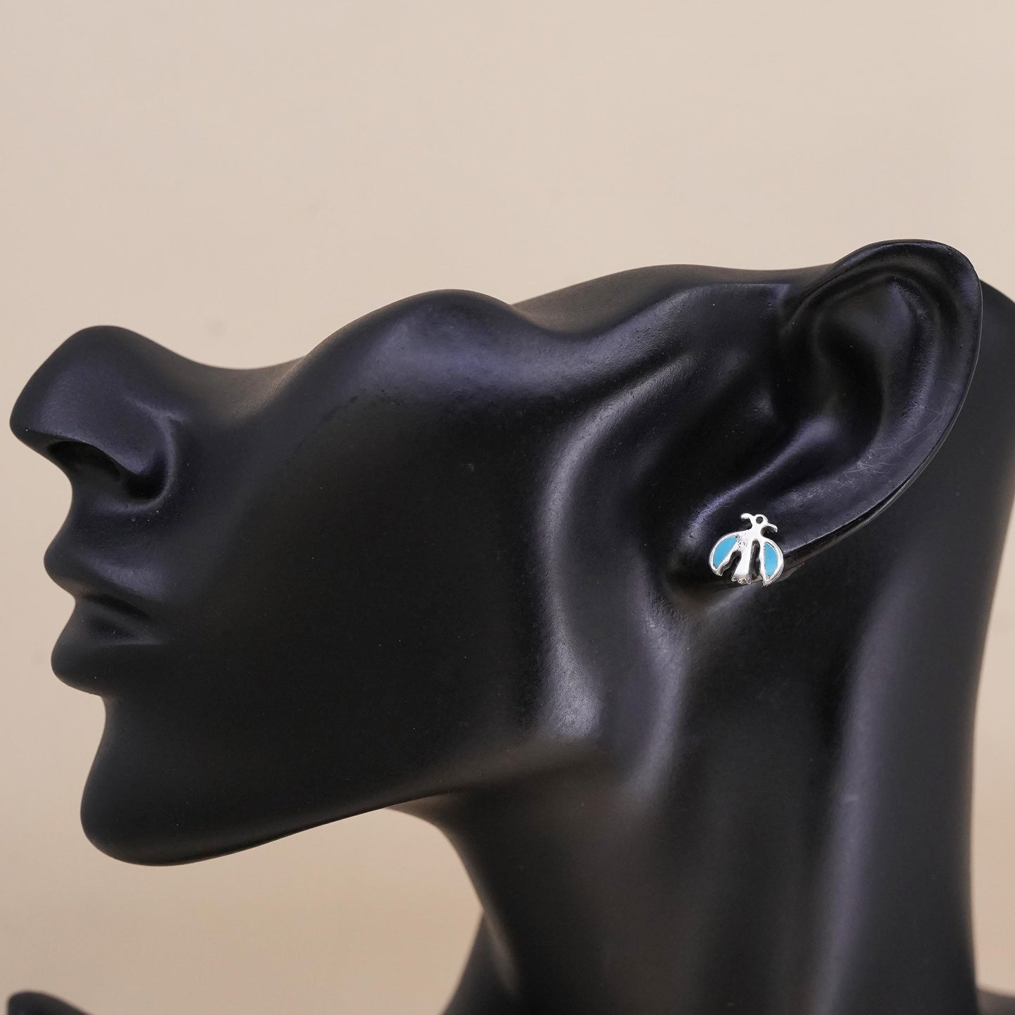 southwestern Sterling 925 silver thunderbird stud w/ turquoise, single earring