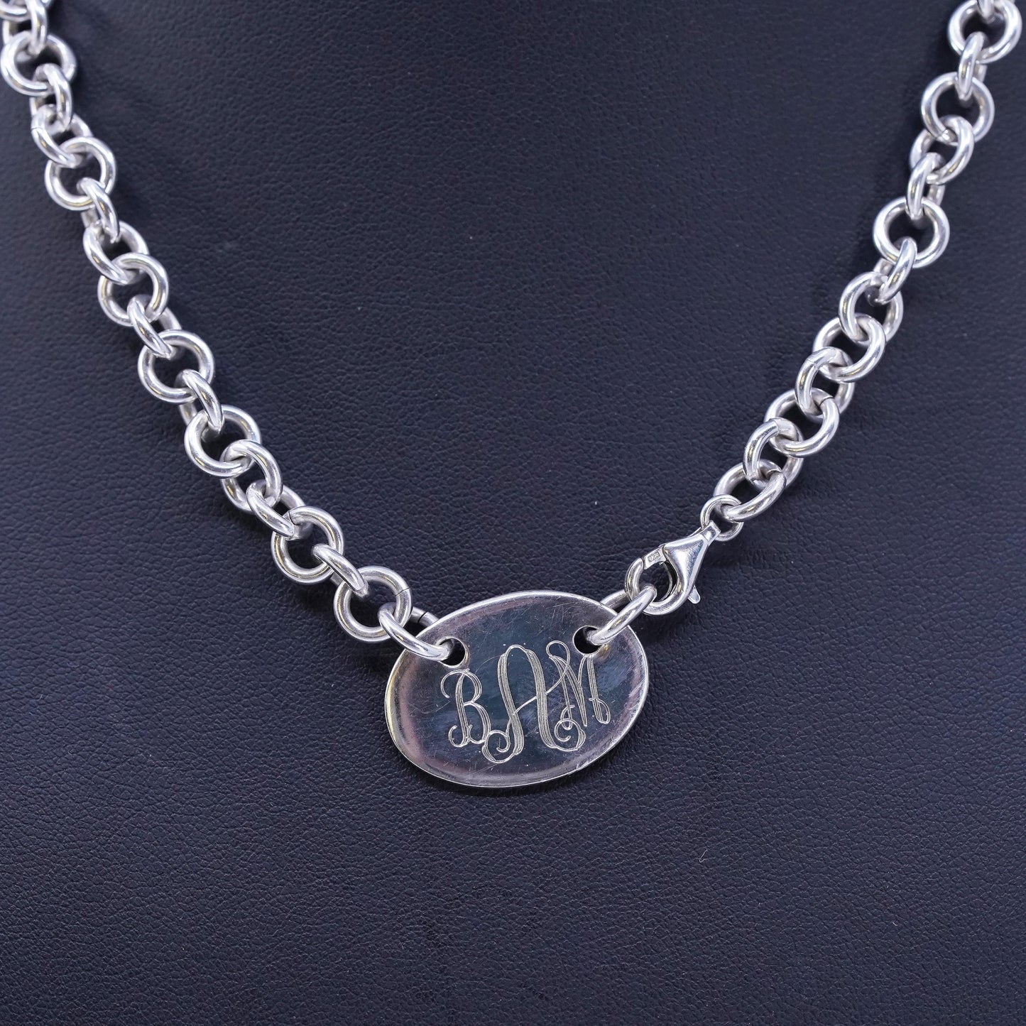 16”, vintage Sterling 925 silver handmade circle necklace with monogram BMA tag
