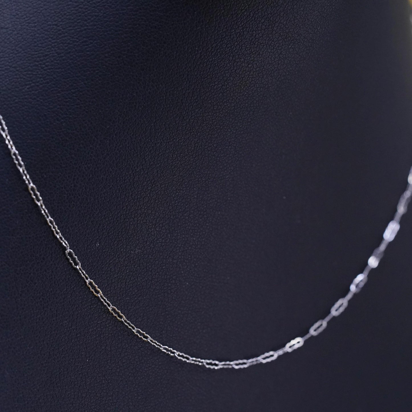 15" 1.6mm, vintage sterling silver elongated chain, Italy 925 silver necklace