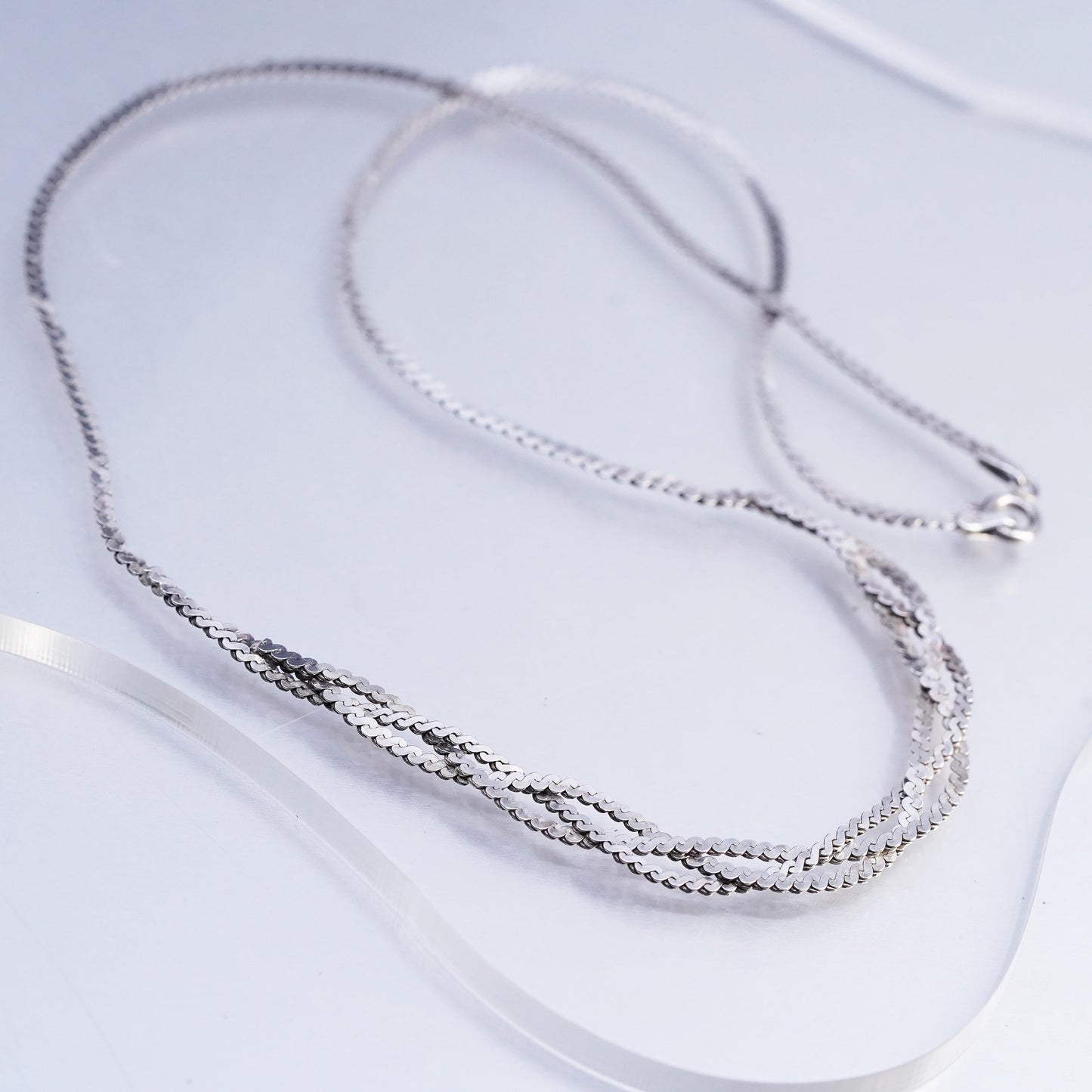 18" 2mm, vintage Sterling silver handmade chain, 925 S link woven necklace